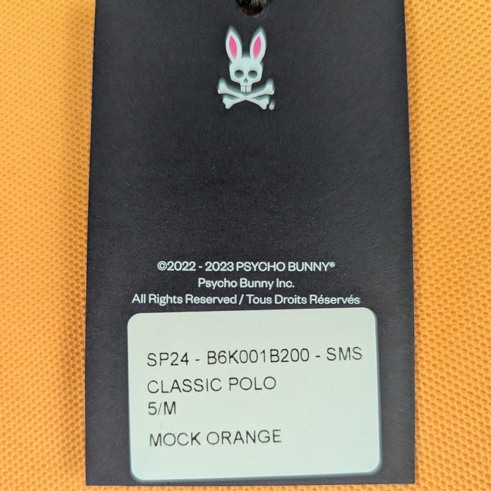 NEW Psycho Bunny Mens Classic Polo Shirt Mock Orange Pima Cotton Size 5 Medium - Picture 6 of 7